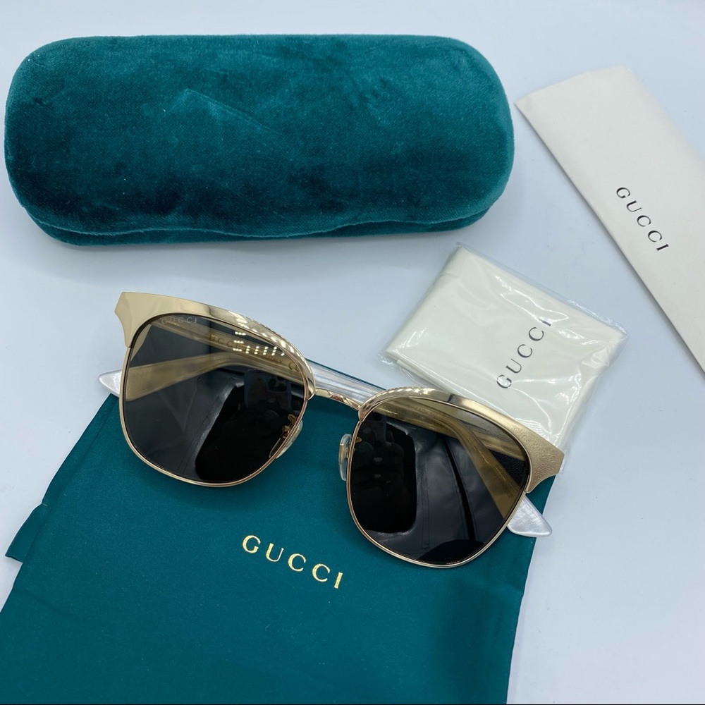 GUCCI Endura Gold 55mm Clubmaster Cat Eye Sunglasses NEW
